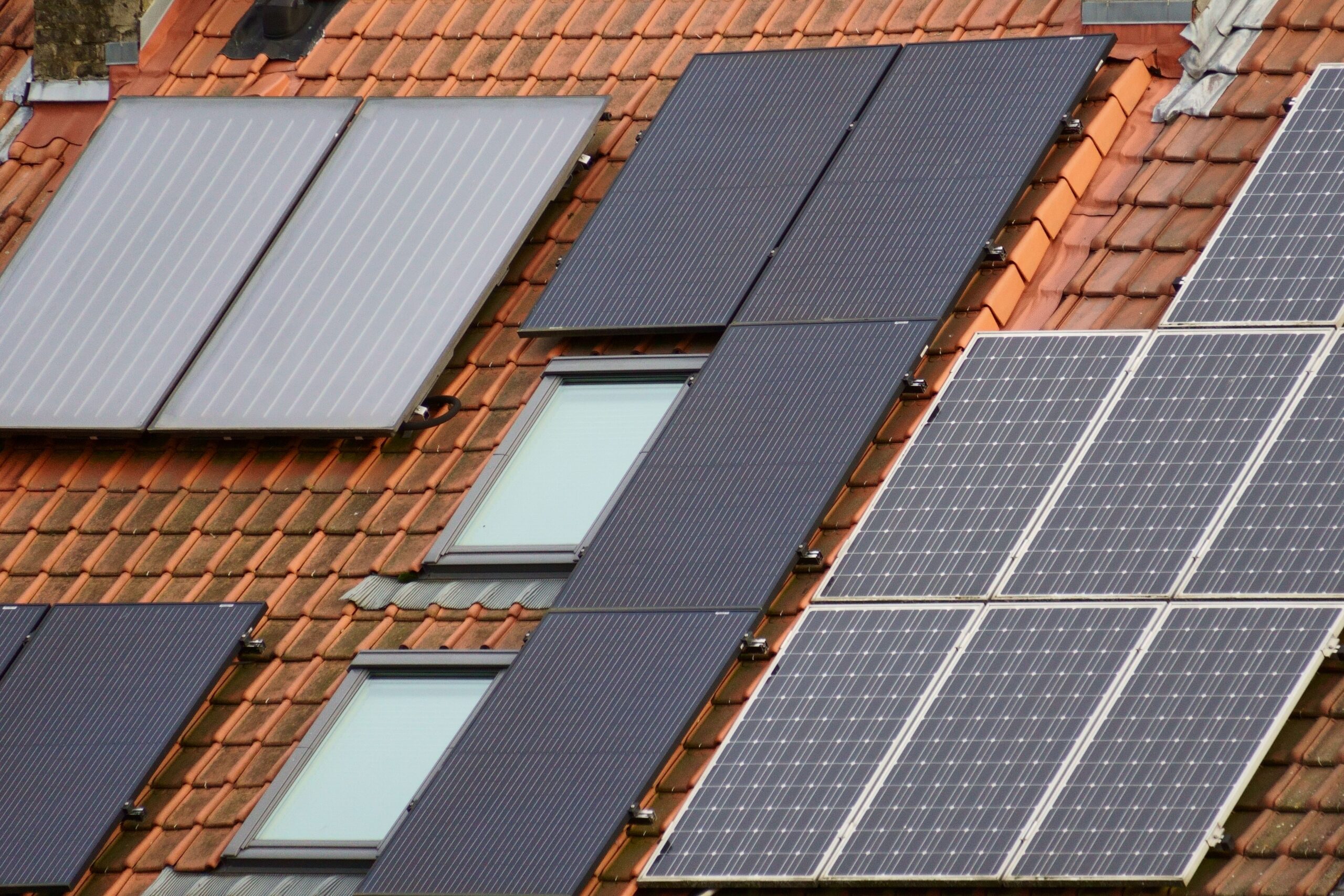 Solar panels across a tiled roof